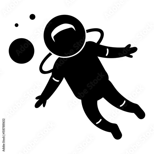 Silhouette of an astronaut floating in space isolated on white background