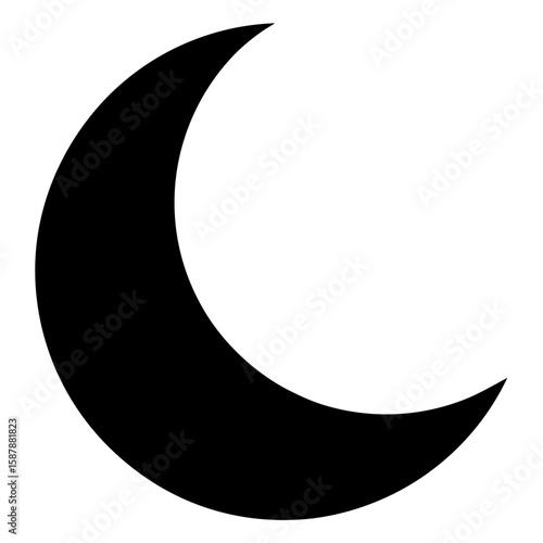 Simple black silhouette of a crescent moon isolated on white background