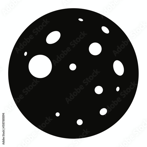 Black silhouette of a full moon with craters isolated on white background