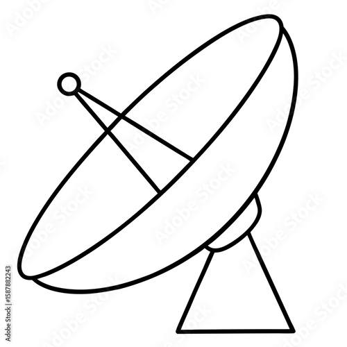 Simple line art illustration of a satellite dish with a parabolic reflector isolated on white background