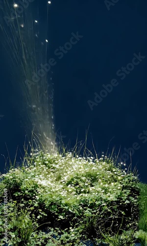 Tranquil Reflection of Nature with Green Plants and Water Surface