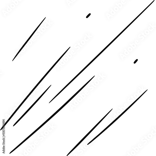 Detailed line art illustration of a vibrant meteor shower with multiple streaks across the night sky isolated on white background