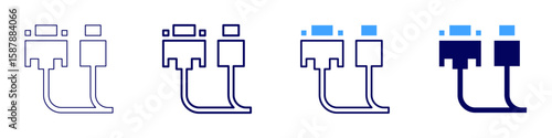 Cable upgrade icon in 4 different styles. Thin Line, Line, Bold Line, Duotone. Duotone style. Editable stroke
