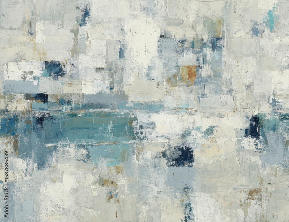 Obraz premium Abstract painting with muted blues, whites, and grays