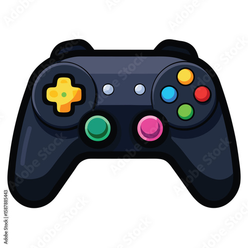 A black gaming controller with detailed buttons, a symbol of video games, entertainment, and a playful attitude.