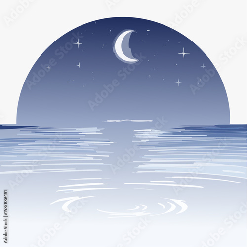 Soft light reflecting off still nighttime water, with gentle ripples and glow lines in clean vector form.