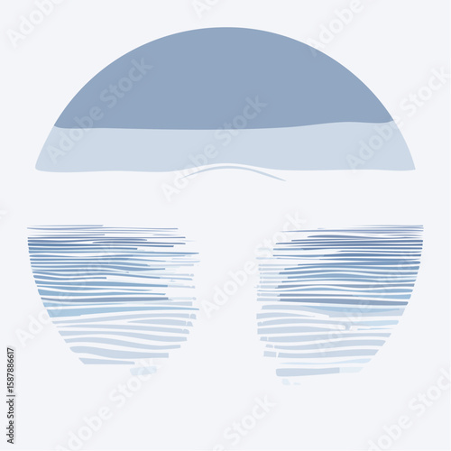 Soft light reflecting off still nighttime water, with gentle ripples and glow lines in clean vector form.