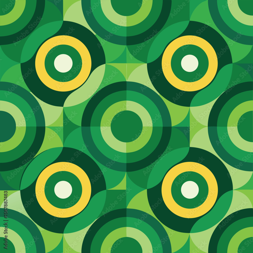 Fototapeta premium Seamless green Bauhaus circle pattern background wallpaper