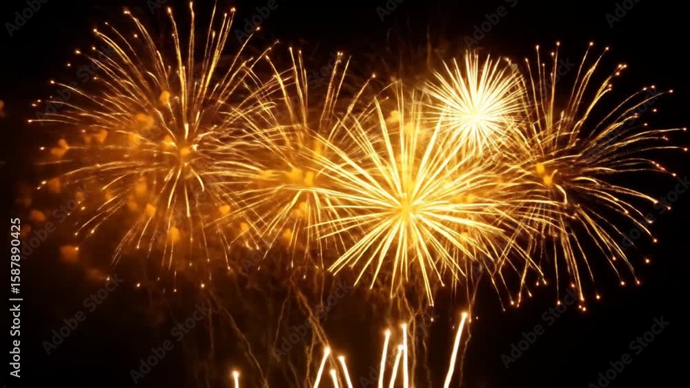 Spectacular Display of Golden Fireworks Against the Night Sky, Celebration and Festivities Spectacular Display of Golden Fireworks Against the Night Sky, Celebration and Festivities