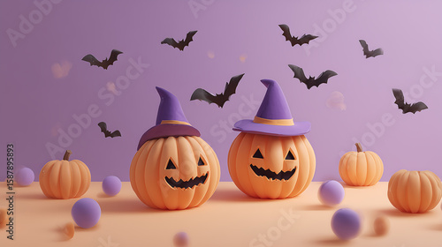 Cute cartoons decorated for a fun Halloween celebration.