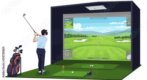 Virtual golf simulator experience with high-tech features and realistic gameplay