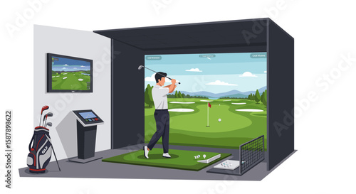 Indoor golf simulator with modern technology and virtual course experience