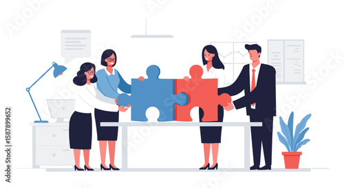 Team collaboration and problem solving concept in office