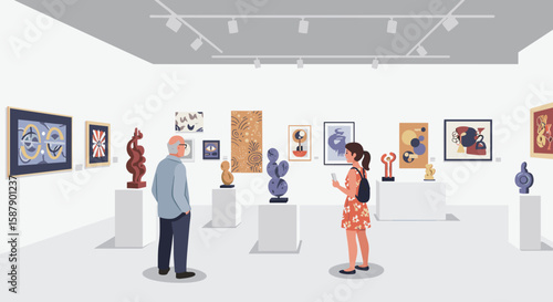 Visitors engaging with modern art in a gallery setting