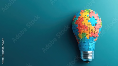 Bright lightbulb made of puzzle pieces as idea and solution concept