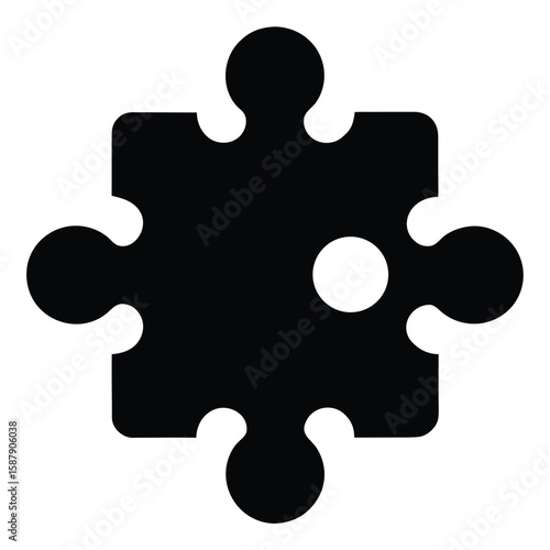 A black puzzle piece with interlocking edges, representing problem-solving, teamwork, and finding solutions.