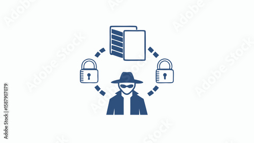 Hacker stealing data with locks and files icons data theft security breach