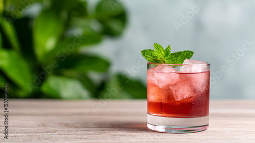 A refreshing, vibrant pink cocktail with ice, beautifully illuminated by natural light. white 76149814 1