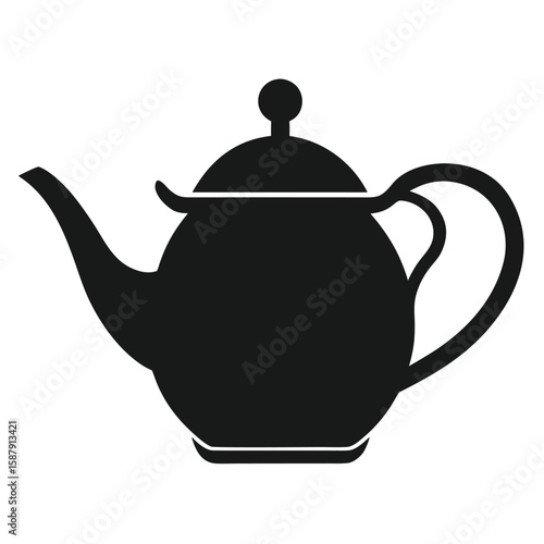 A black teapot with a curved spout, a classic icon for tea, relaxation, and kitchen items.