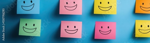 Brighten your workspace with cheerful smiles Colorful happy faces on office postit notes add a touch of positivity and creativity Hand drawn emoji sticky notes