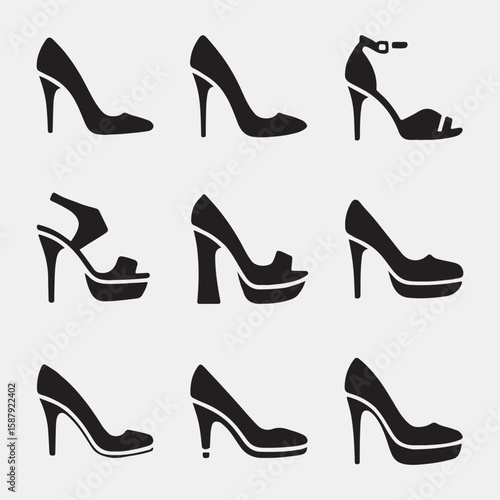 Collection of Stylish Women's High Heel Shoes Silhouettes
