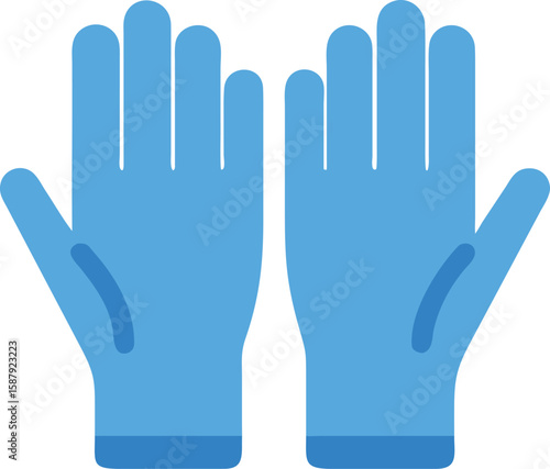 Vector art of a pair of blue medical gloves isolated on a white background, symbolizing protection and hygiene