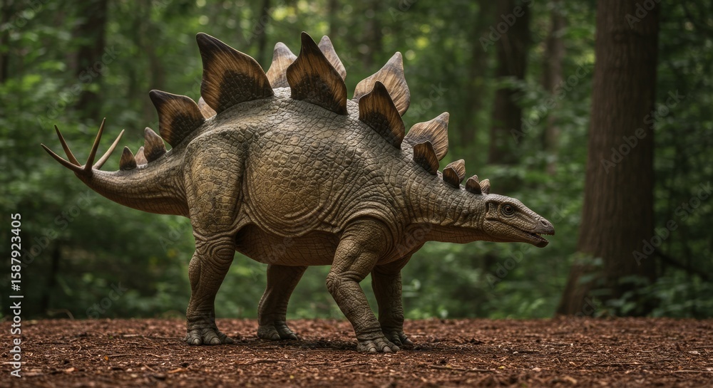 Fototapeta premium Majestic Stegosaurus Roaming Freely in a Lush Prehistoric Forest Setting
