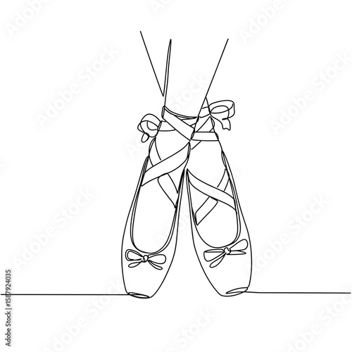 Ballet shoes in line art style with ribbons and bows  