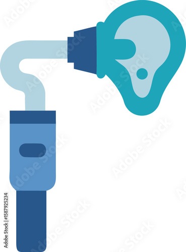 Vector art of a blue otoscope with a light, designed for ear examination