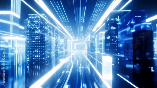 Wallpaper Mural Futuristic neon city with blue light streaks creating a dynamic motion effect Torontodigital.ca