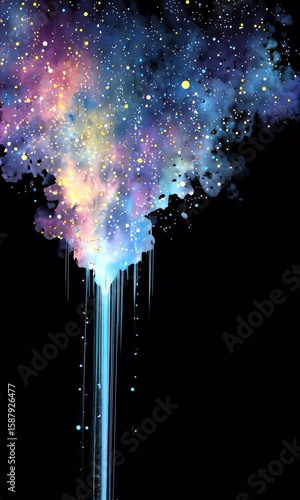 Abstract Artwork of Colorful Nebula with Dripping Paint Effect