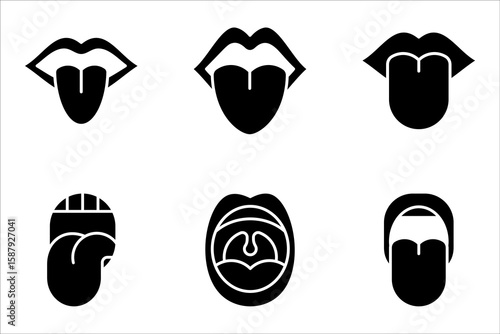 tongue icon set, Mouth sticking out tongue line icon, vector illustration on white background