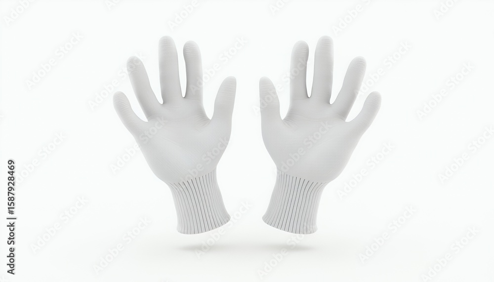 Fototapeta premium Pair of White Gloves with Ribbed Cuffs - 3D Render