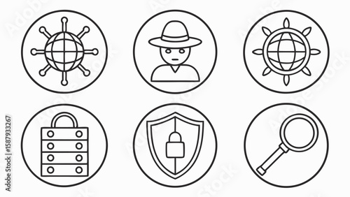 Security and investigation icons lock shield