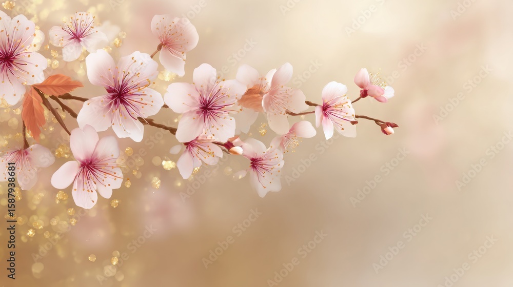 Obraz premium Elegant Cherry Blossom Branch with Soft Background and Bokeh Effect