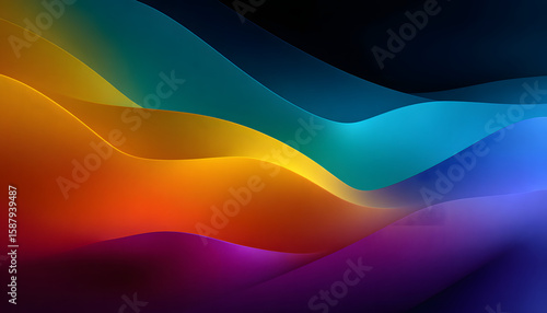 Bright gradient background It has a small grainy surface. Abstract shapes black background colorful banner header poster design. Abstract modern dynamic colors background.