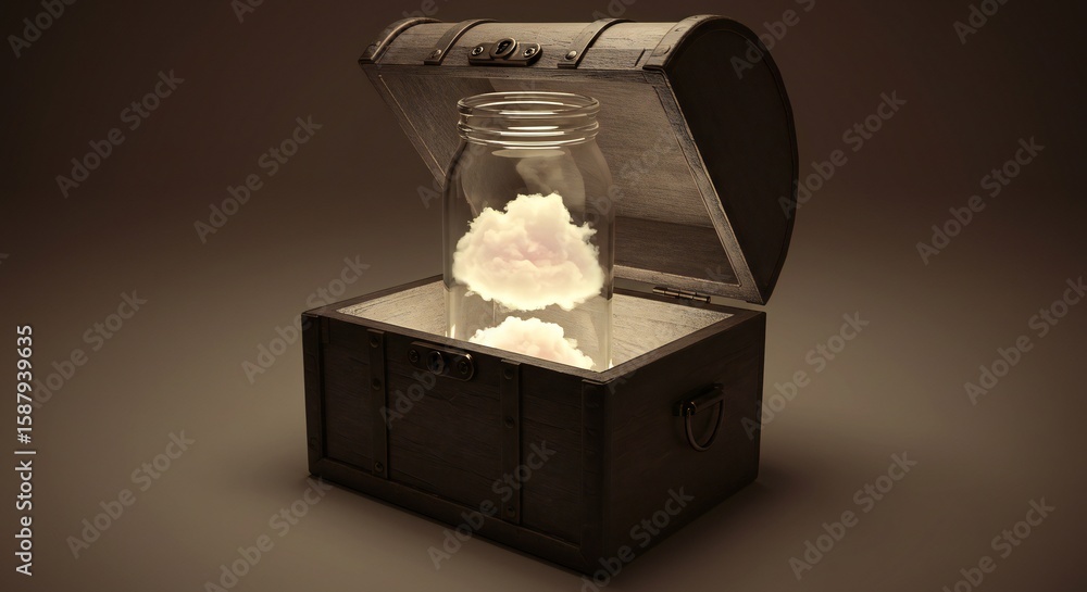 Fototapeta premium Treasure Chest with Clouds in a Jar