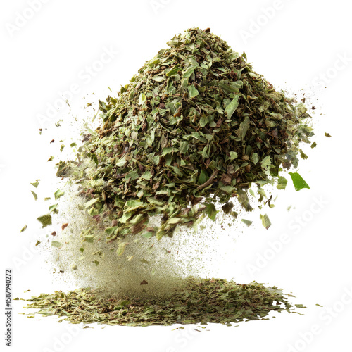 Leafy Herb Pile Flying Isolated On White Background