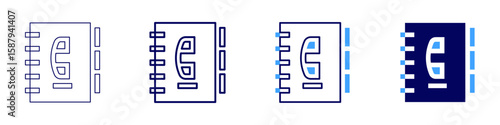 Phone book icon in 4 different styles. Thin Line, Line, Bold Line, Duotone. Duotone style. Editable stroke