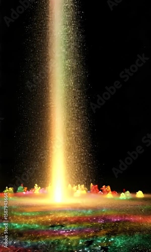 Colorful Water Spray Creates Vibrant Light Display in Dark Background