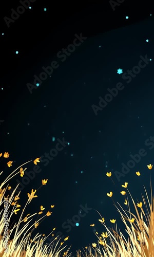 Night Sky with Stars and Gentle Waves Over Golden Grass Field