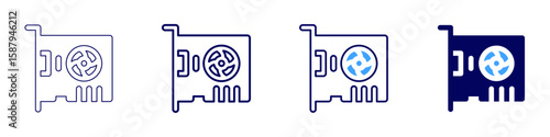 GPU slot icon in 4 different styles. Thin Line, Line, Bold Line, Duotone. Duotone style. Editable stroke