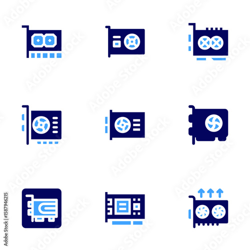 Graphics card icon set. Bold style. Duotone colors. graphic card, graphics card, video card, vga card, gpu