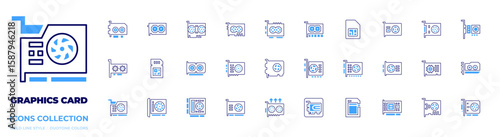 Graphics card icon collection. Bold line style. Duotone colors. graphic card, sim card, vga card, graphics card, memory card, video card, computer, gpu, vga