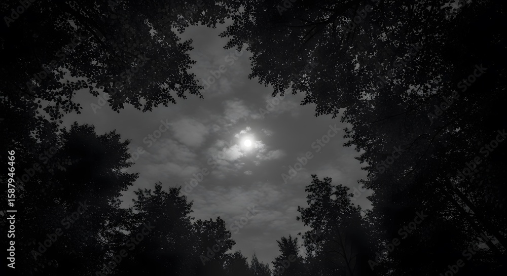 Fototapeta premium Moonlit Forest Canopy A Black and White Nocturne