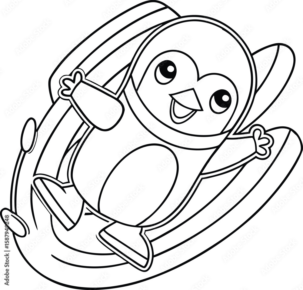 Obraz premium Outline of a cheerful penguin sliding across icy surface in playful motion Vector illustration