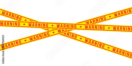 Yellow tapes border. Crime scene striped police ribbon. Seamless barrier borders for criminal accident zones. Warning tapes lines for restriction of crime places. Vector illustration in eps 10.