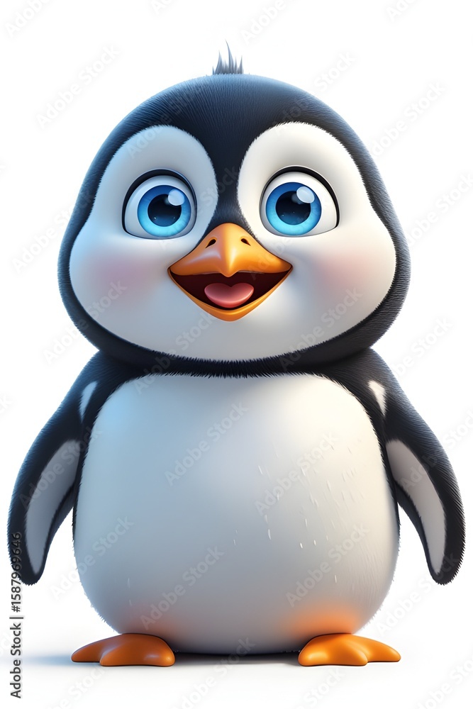 Fototapeta premium AI Generative. Cute 3D Cartoon Penguin Character with Big Blue Eyes. 2
