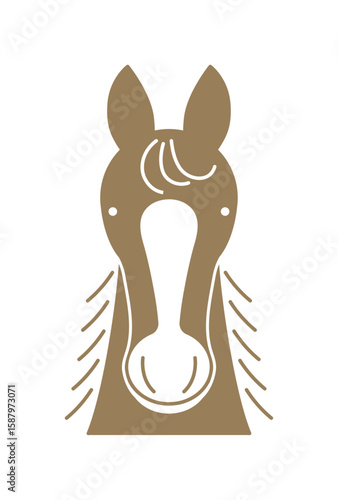 シンプルでポップな馬の正面顔の線画イラスト　年賀素材　午年