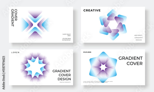 Modern vibrant gradient business card vector. Set of creative poster with colorful, circle, geometric shapes, polygon. Gradient background for brochure, flyer, wallpaper, banner, cover template.